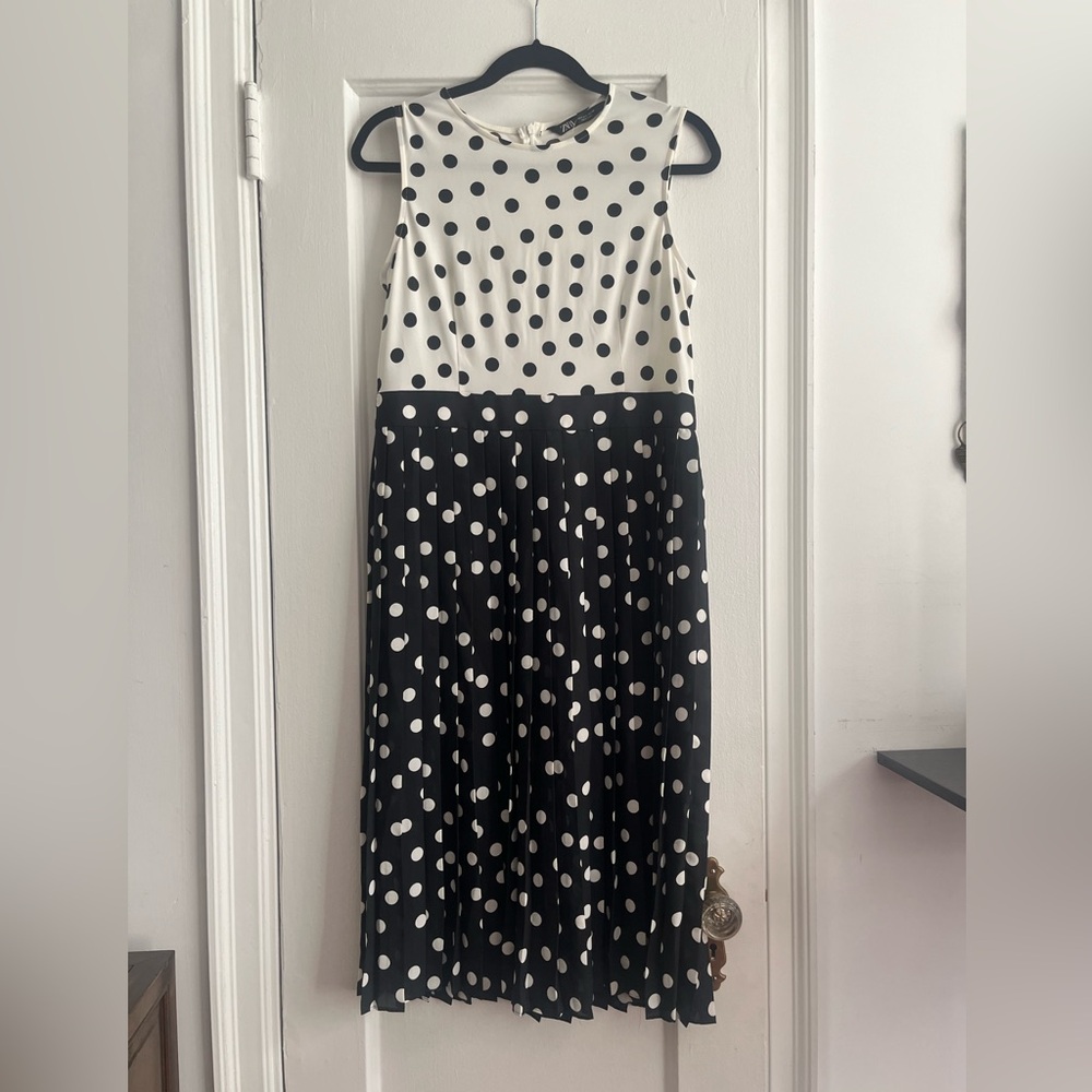 Zara Black/White Polka Dot Sleeveless Dress